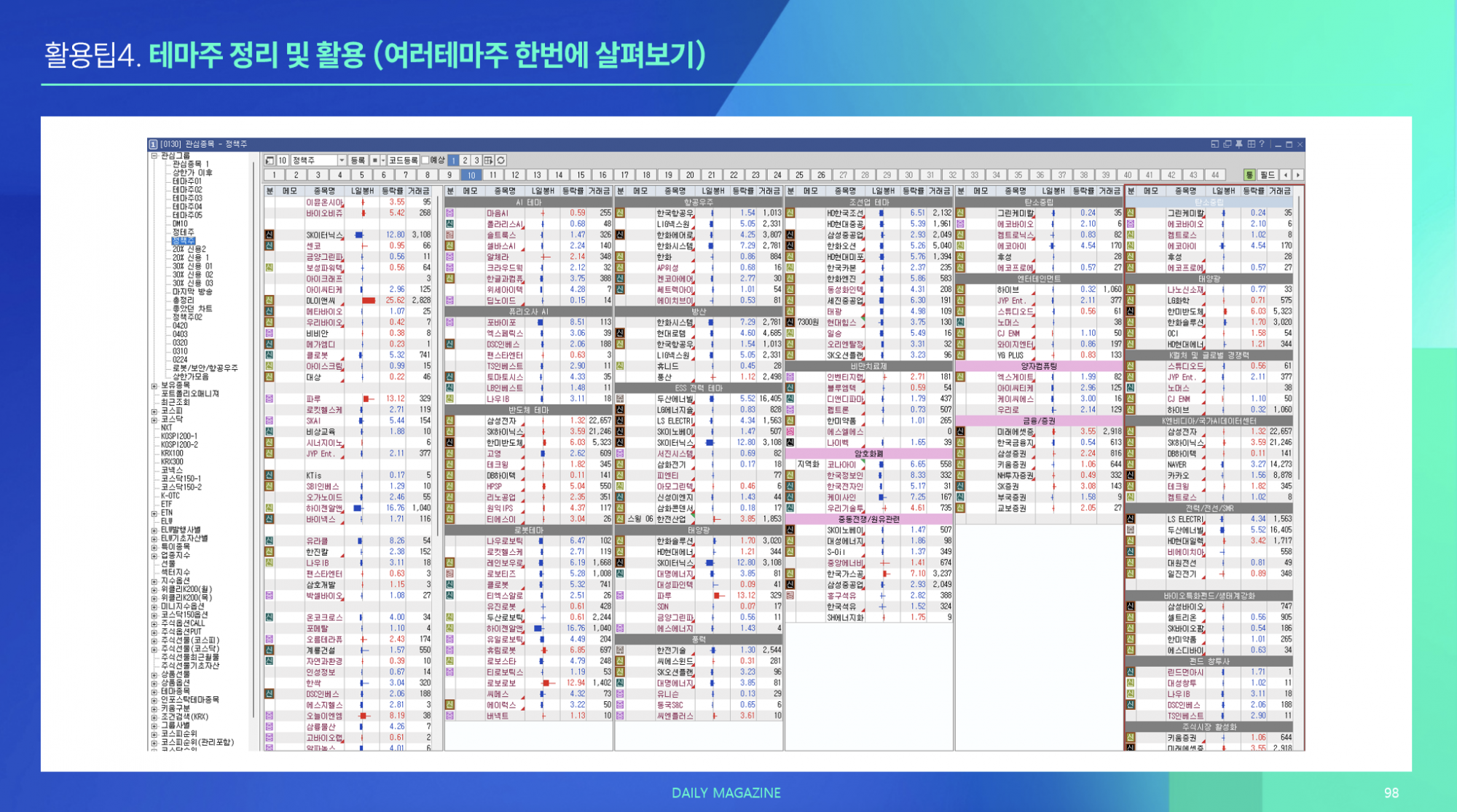 활용팁 4. 테마주 정리 및 활용 (테마주 관심종목에서 한눈에 보기)